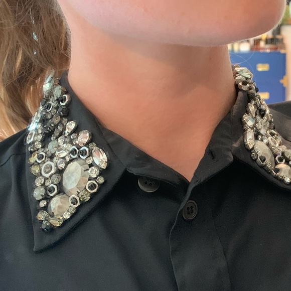 DESIGNER PRADA BLACK SHIRT W EMBROIDERED COLLAR - Picture 13 of 14